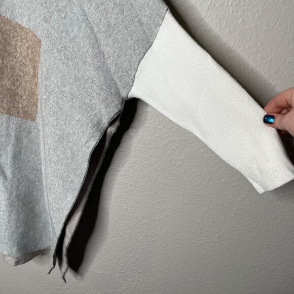 Joseph Ribkoff Womens Colorblock White Gray Knit Cowl Neck Poncho Sweater XS - Picture 5 of 11